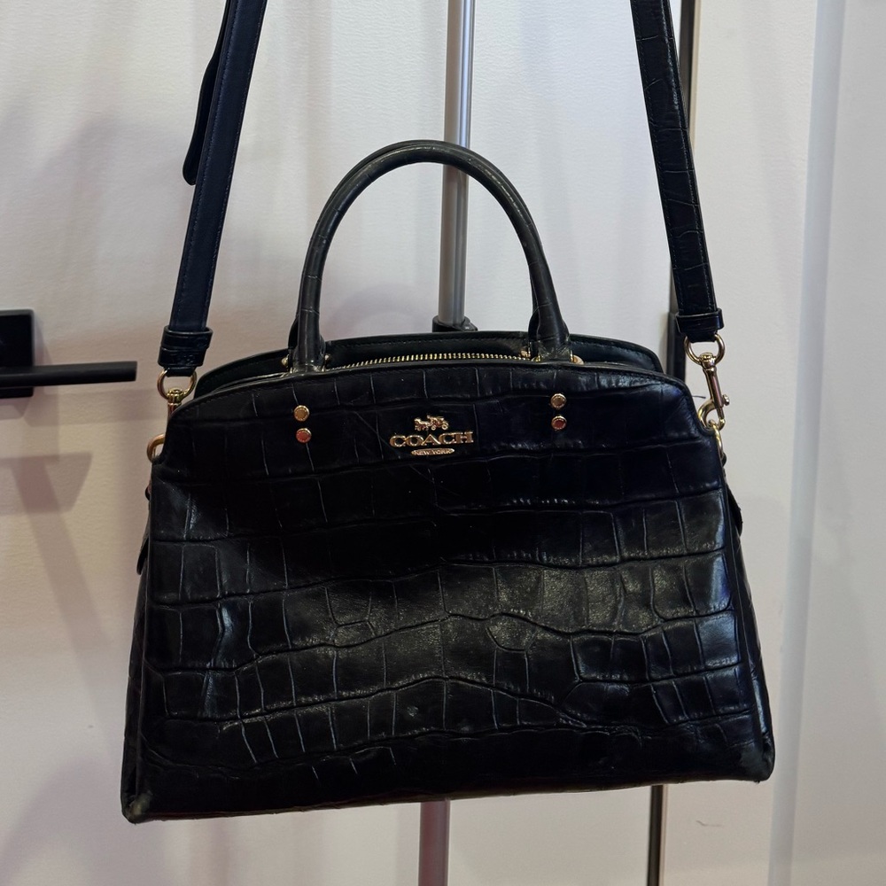 Coach Lillie Carryall – Black Croc Embossed Leather